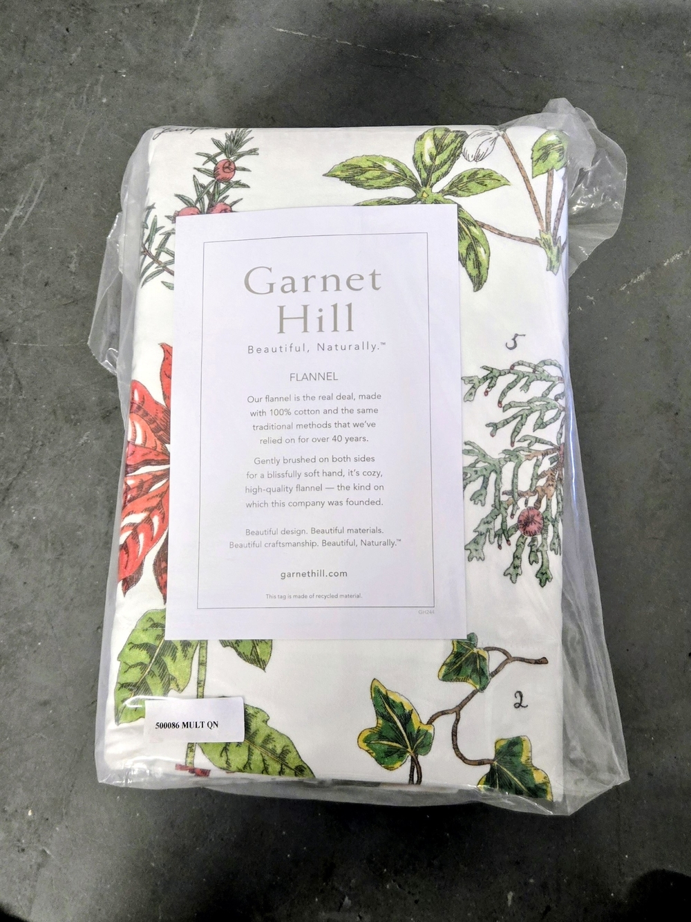 Garnet Hill Flannel Multicolor Botanical Floral Queen Sheet Set
